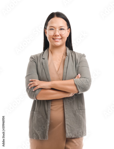 Asian female teacher on whi...
