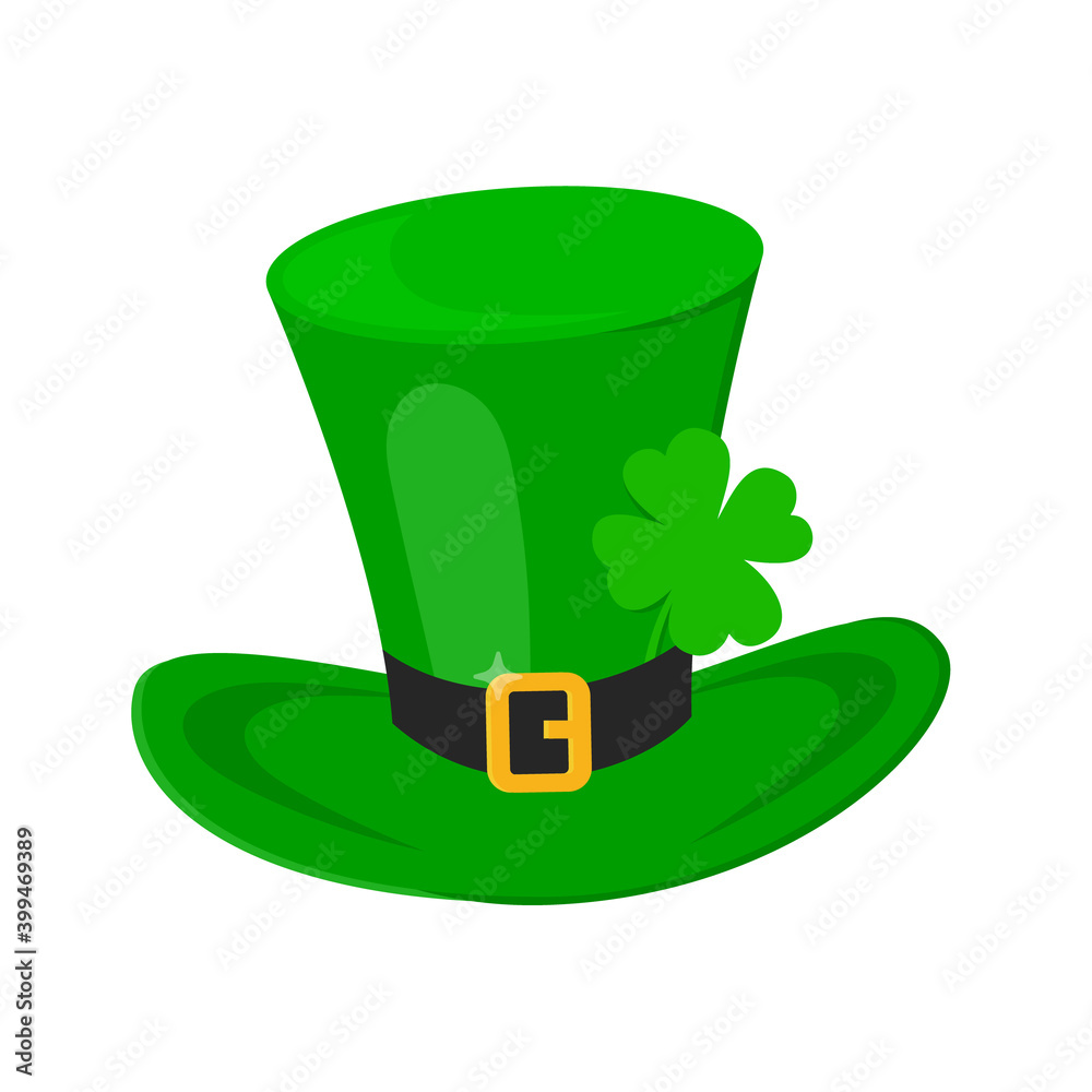 Saint Patrick Day leprechaun green hat with shamrock clover leaf icon flat  style design vector illustration isolated on white background. vector de  Stock | Adobe Stock