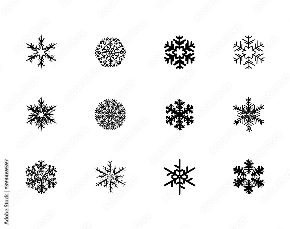 Vector image set of snowflake line and flat icons. Vector image set of snowflake line and flat icons.