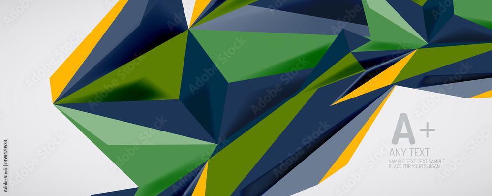 Vector triangle geometric backgrounds. Low poly 3d shape on light backdrop. Vector illustration for covers, banners, flyers and posters and other designs