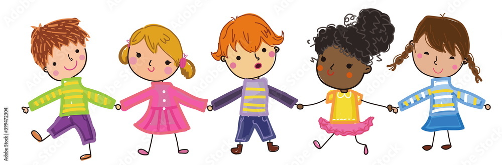Group of happy children drawing and doing different activities. Group of happy children drawing and doing different activities.
