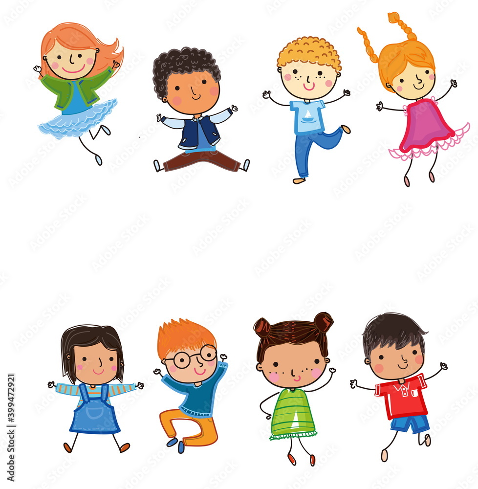 Group of happy children drawing and doing different activities. Group of happy children drawing and doing different activities.