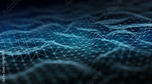 Abstract digital network connection on dark background 3D rendering