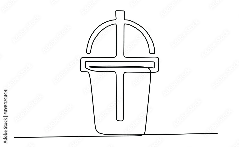 A plastic cup with straw. Continuous one line drawing A plastic cup with straw. Continuous one line drawing