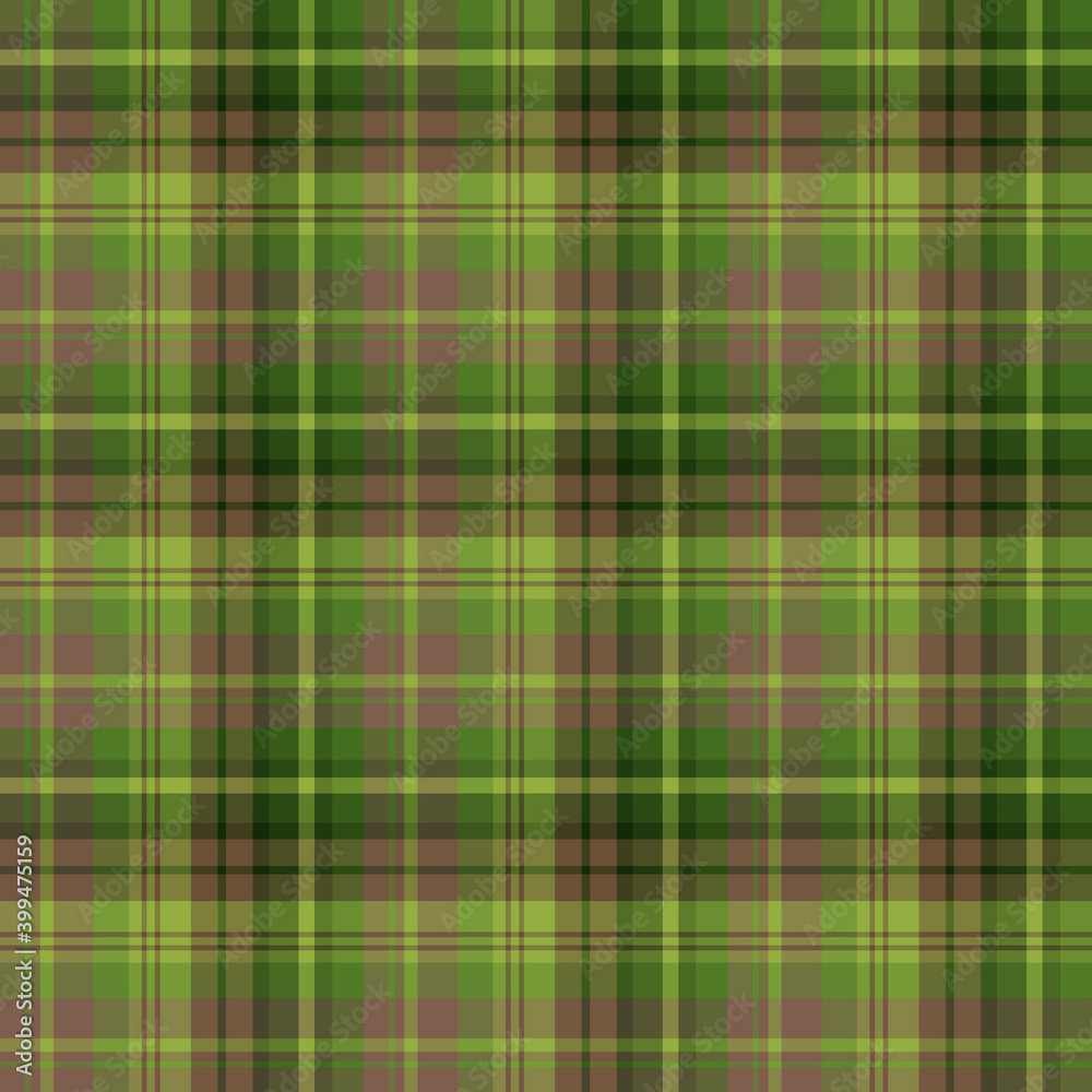 Seamless pattern in warm green and brown colors for plaid, fabric, textile, clothes, tablecloth and other things. Vector image.