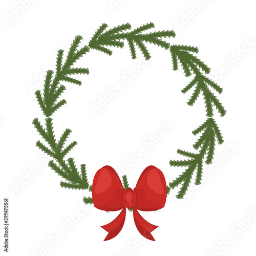 happy merry christmas wreath with bow ribbon