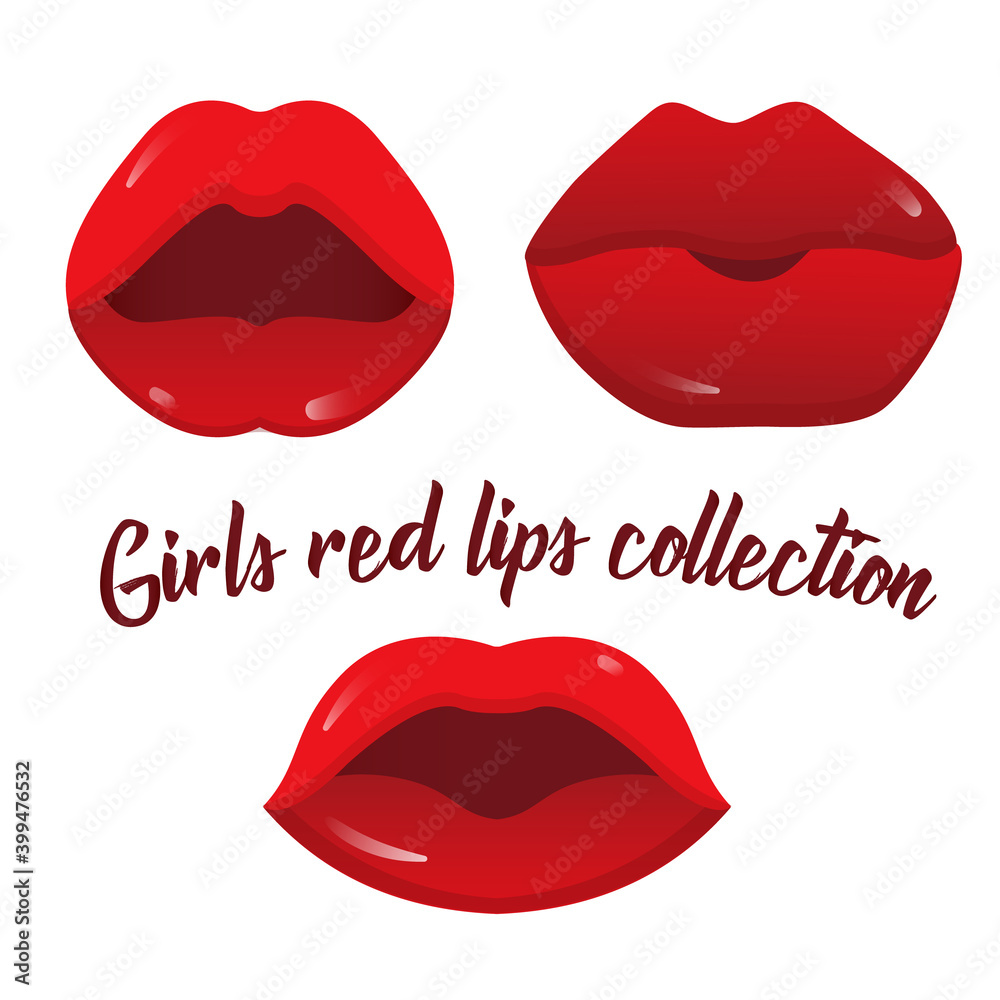 Vector sexy girls red lips set. Isolated on the white background elegant women mouths. Vector sexy girls red lips set. Isolated on the white background elegant women mouths.