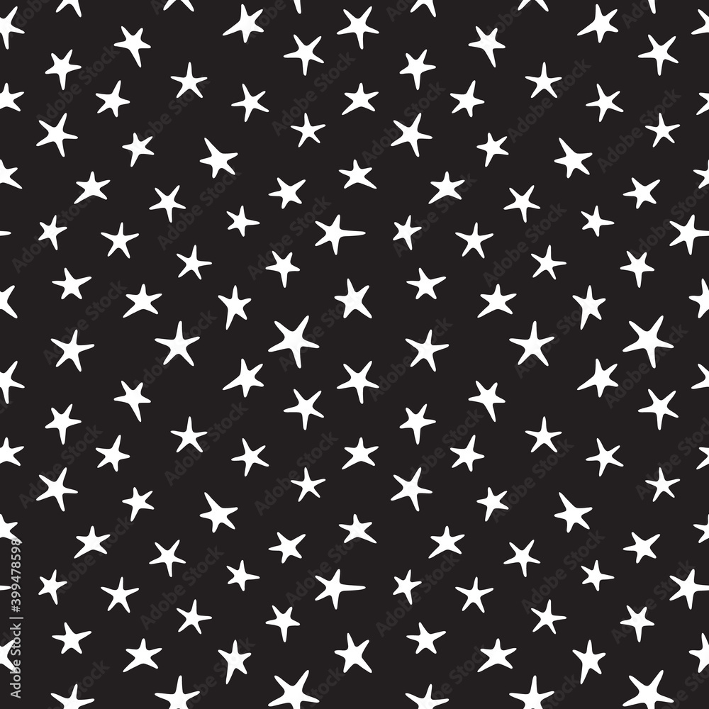 Night sky and stars. Blac and white seamless pattern. Hand drawn cartoon collection. Vector illustration. Night sky and stars. Blac and white seamless pattern. Hand drawn cartoon collection. Vector illustration.