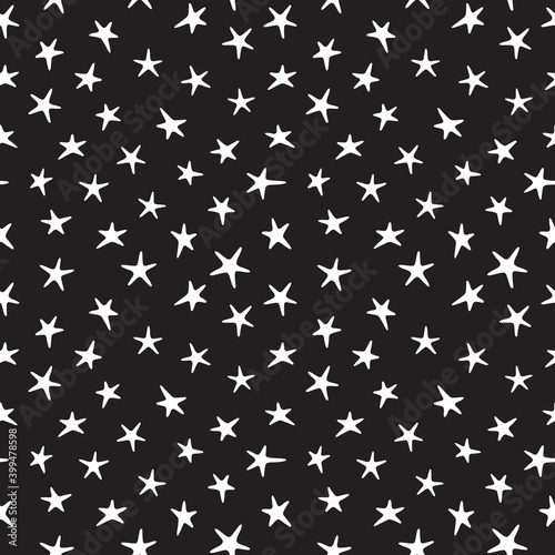 Night sky and stars. Blac and white seamless pattern. Hand drawn cartoon collection. Vector illustration.