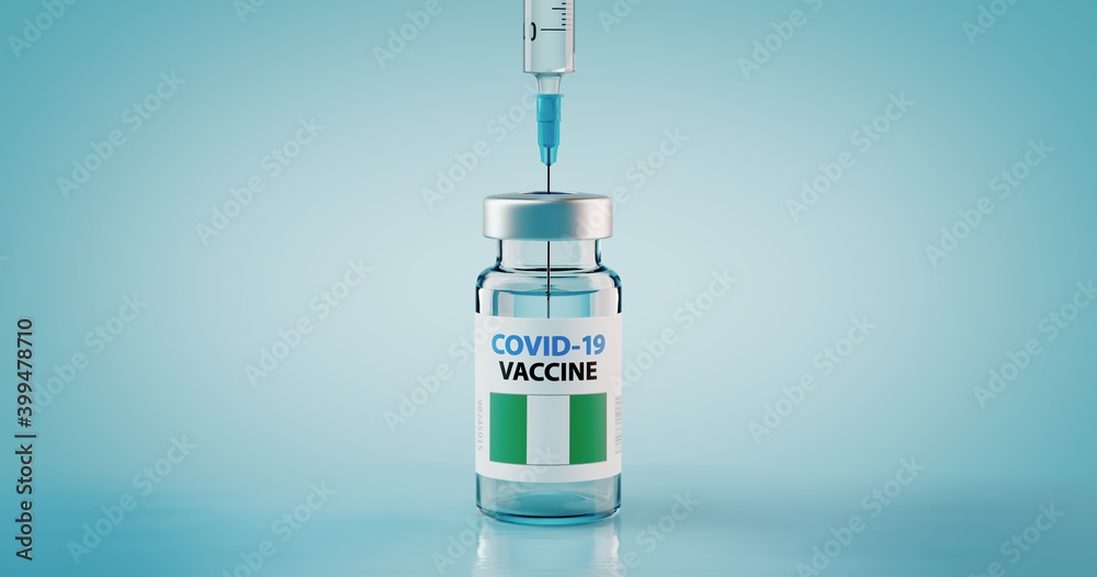 COVID-19 Coronavirus Vaccine and Syringe with flag of Nigeria COVID-19 Coronavirus Vaccine and Syringe with flag of Nigeria