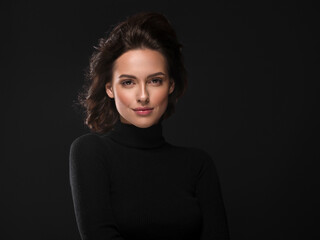 Beautiful woman female portrait face over black background