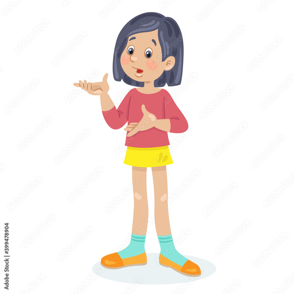 Children's emotions. A cute puzzled girl. In cartoon style. Isolated on white background. Vector flat illustration. Children's emotions. A cute puzzled girl. In cartoon style. Isolated on white background. Vector flat illustration.