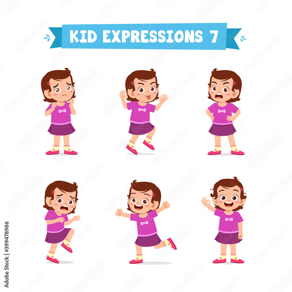 cute little kid girl in various expressions and gesture set cute little kid girl in various expressions and gesture set
