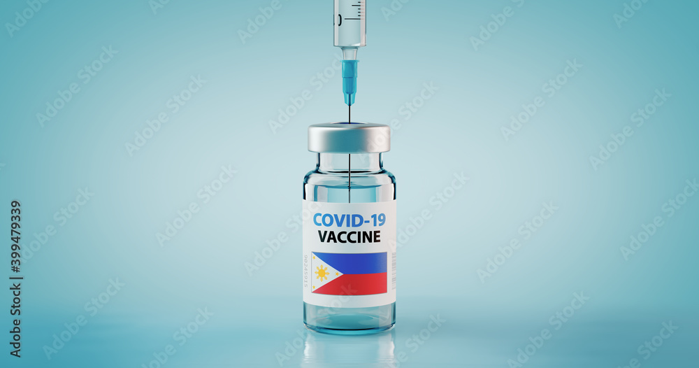 COVID-19 Coronavirus Vaccine and Syringe with flag of Philippines COVID-19 Coronavirus Vaccine and Syringe with flag of Philippines