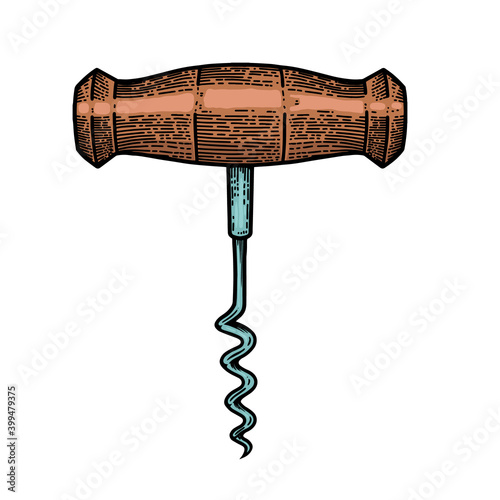 Illustration of corkscrew in engraving style. Design element for poster, card, banner, sign. Vector illustration