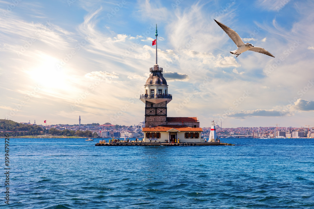The Maiden's Tower or the Leander's Tower in the Marmara sea, the Bosporus, Istanbul, Turkey