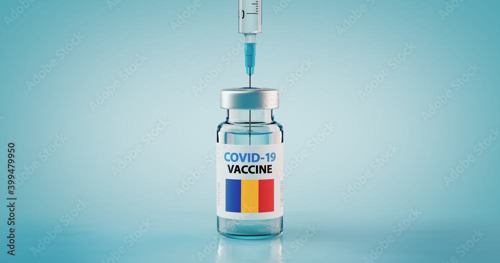 COVID-19 Coronavirus Vaccine and Syringe with flag of Romania COVID-19 Coronavirus Vaccine and Syringe with flag of Romania