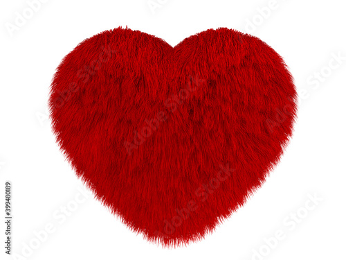 fluffy red heart on white background. Isolated 3D illustration