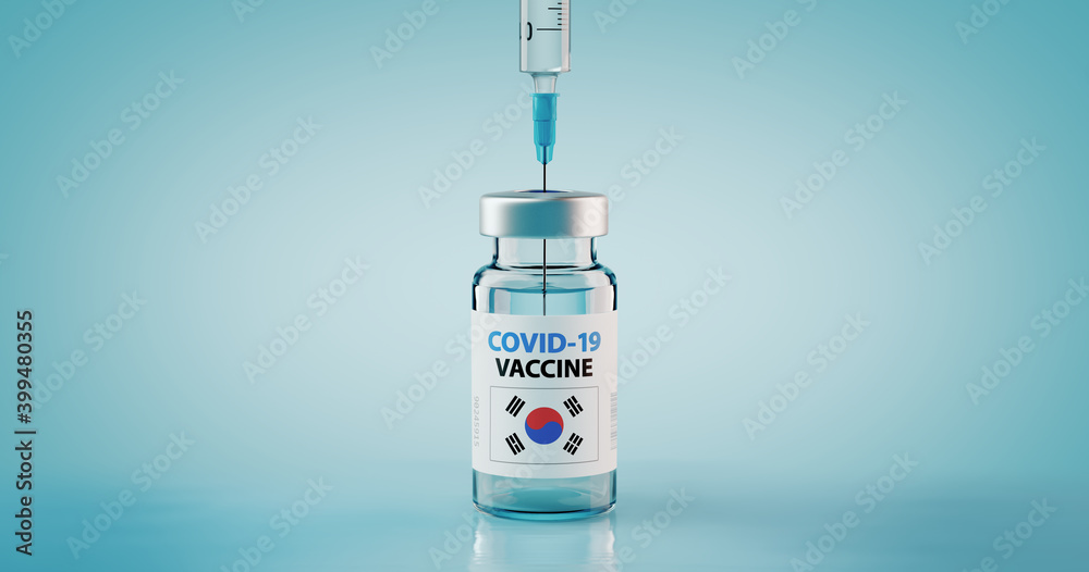 COVID-19 Coronavirus Vaccine and Syringe with flag of South Korea COVID-19 Coronavirus Vaccine and Syringe with flag of South Korea