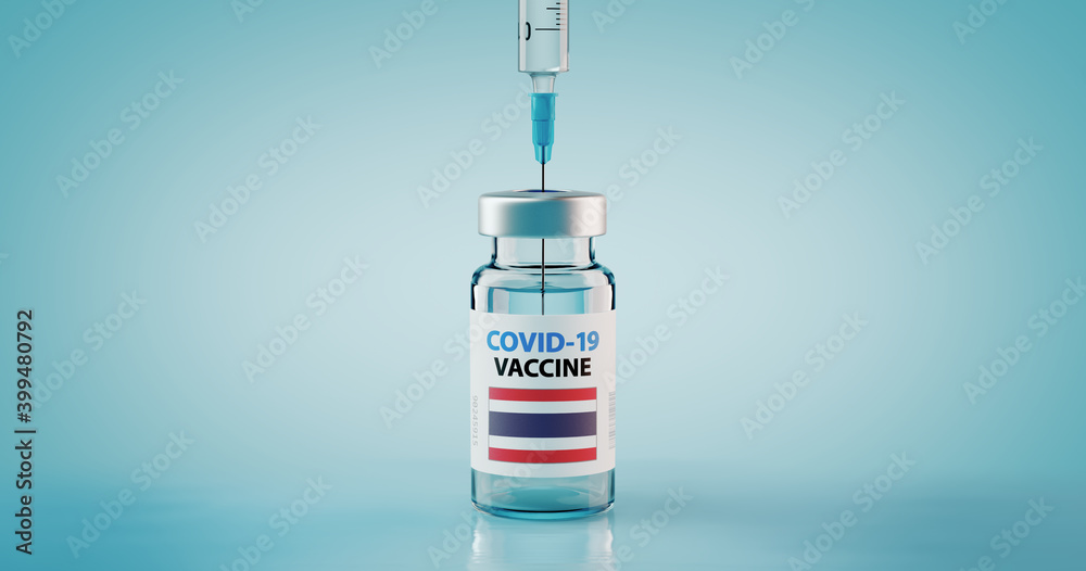 COVID-19 Coronavirus Vaccine and Syringe with flag of Thailand