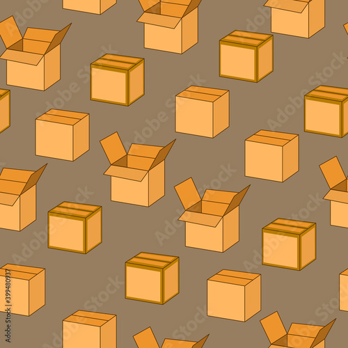 Cardboard box package open and closed, vector