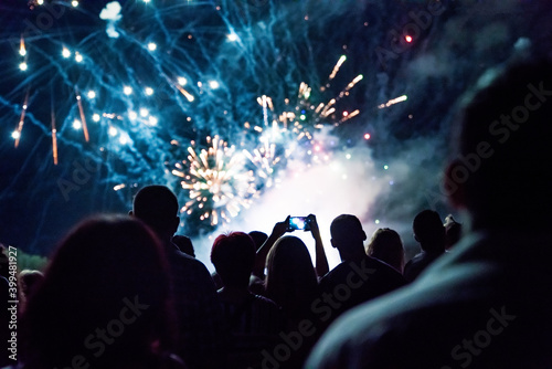 Crowd watching fireworks and celebrating new year