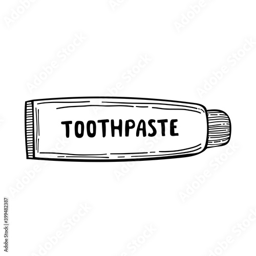 doodle Funny cartoon toothpaste - vector. isolated black white
