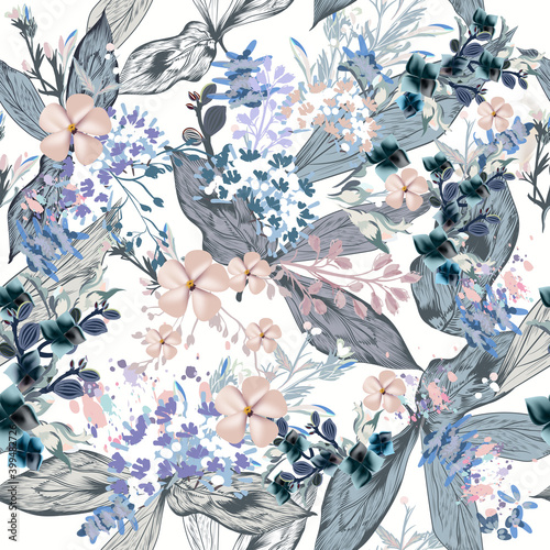 Elegant vector pattern with leaves and flowers for design