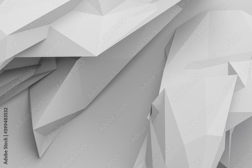 Monochrome Image of white and light gray triangular shapes, Polygonal shapes background, abstract background, 3d render