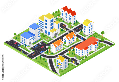 Fototapeta Naklejka Na Ścianę i Meble -  City district - modern vector colorful isometric illustration