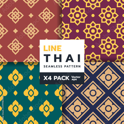 set of  thai traditional art seamless pattern in new style