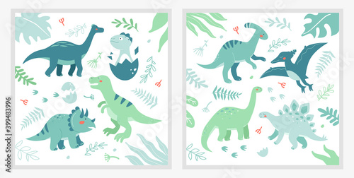 Different dinosaurs - set of flat design style illustrations photo