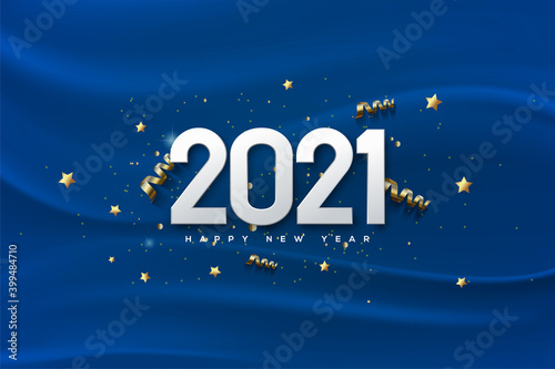 2021 happy new year background with 3d on blue cloth background.