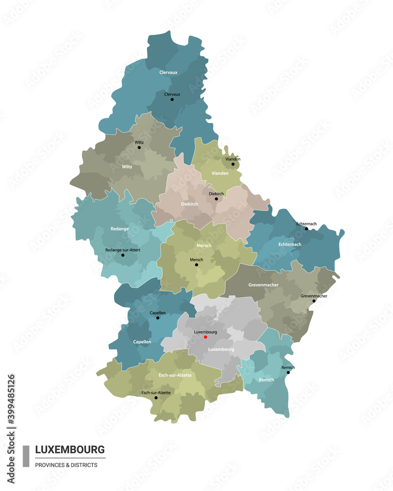 Vettoriale Stock Luxembourg higt detailed map with subdivisions