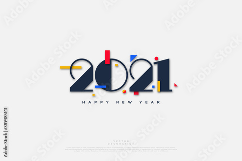 Happy new year with simple numbers and colorful paper cutouts.