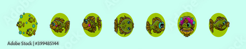 set of flounder fish cartoon icon design template with various models. vector illustration isolated on blue background