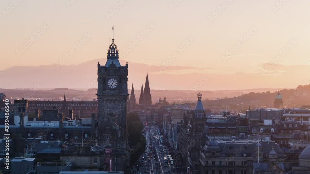 time lapse sunset, Edinburgh city skyline from Calton Hill, United Kingdom