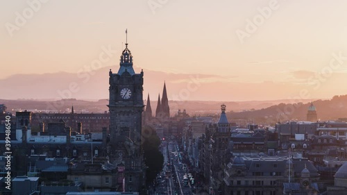 time lapse sunset, Edinburgh city skyline from Calton Hill, United Kingdom photo