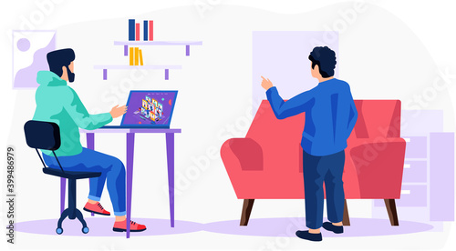 Online professions landing page. Male character of different professions on online. Activity type applications on smartphone screen. Specialists work remotely conduct lessons distance learning