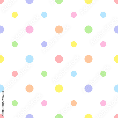 Rainbow seamless polka dot pattern, vector illustration. Seamless pattern with pastel colorful circles. Kids pastel rainbow geometric background