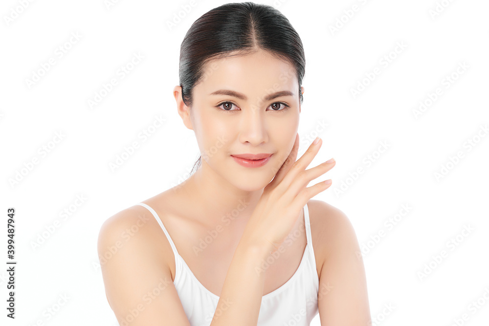 Beautiful Young asian Woman with Clean Fresh Skin, on Pink background, Face care, Facial treatment. Cosmetology, beauty and spa. Asian women portrait Beautiful Young asian Woman with Clean Fresh Skin, on Pink background, Face care, Facial treatment. Cosmetology, beauty and spa. Asian women portrait