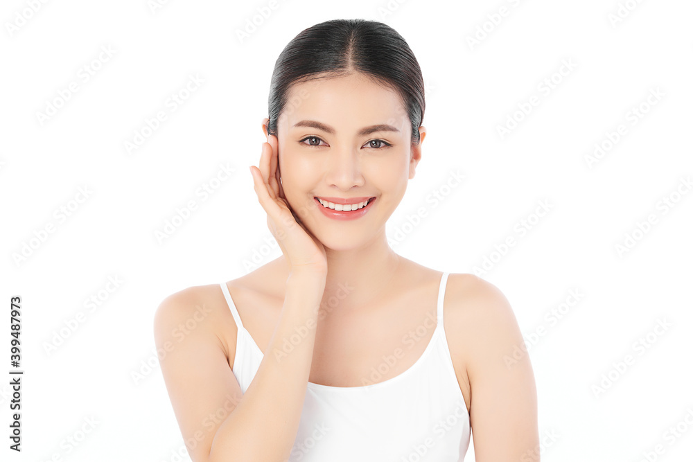 Beautiful Young asian Woman with Clean Fresh Skin, on Pink background, Face care, Facial treatment. Cosmetology, beauty and spa. Asian women portrait Beautiful Young asian Woman with Clean Fresh Skin, on Pink background, Face care, Facial treatment. Cosmetology, beauty and spa. Asian women portrait