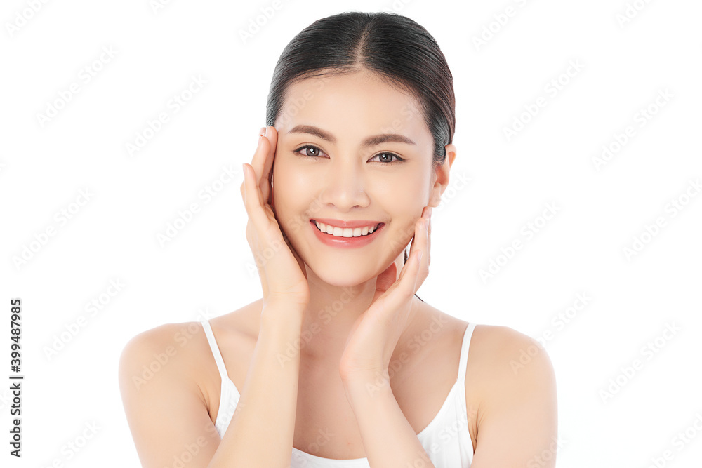 Beautiful Young asian Woman with Clean Fresh Skin, on Pink background, Face care, Facial treatment. Cosmetology, beauty and spa. Asian women portrait Beautiful Young asian Woman with Clean Fresh Skin, on Pink background, Face care, Facial treatment. Cosmetology, beauty and spa. Asian women portrait