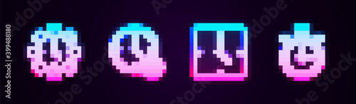 Set line Time Management, Clock, and Stopwatch. Glowing neon icon. Vector.