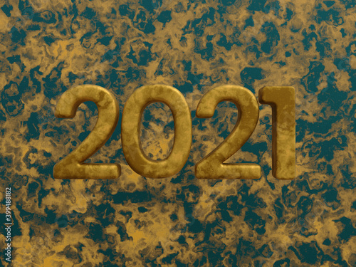 New year 2021 (3D illustration, 3D render, rendering, banner, celebration, cgi, conceptual, creative, digital art, 2021, festive, holiday, countdown, golden, green).