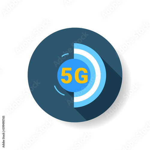 5g wifi flat icon. 5th generation internet network connection concept. Wireless mobile devices telecommunication and web networking sign. Color vector illustration with shadow 