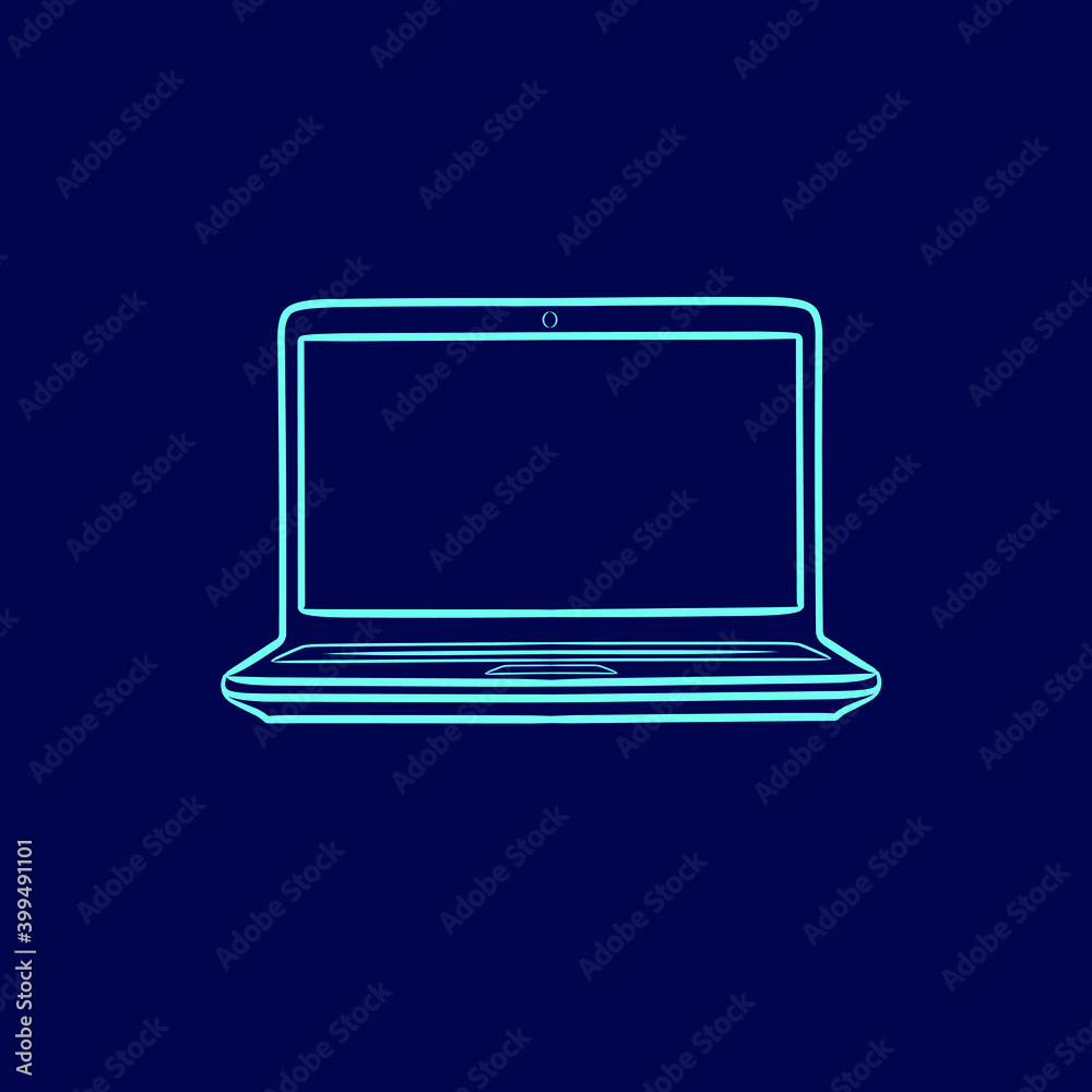 Laptop electronic portable computer notebook line pop art potrait logo colorful design with dark background. Abstract vector illustration. Dark minimalist graphic. Laptop electronic portable computer notebook line pop art potrait logo colorful design with dark background. Abstract vector illustration. Dark minimalist graphic.