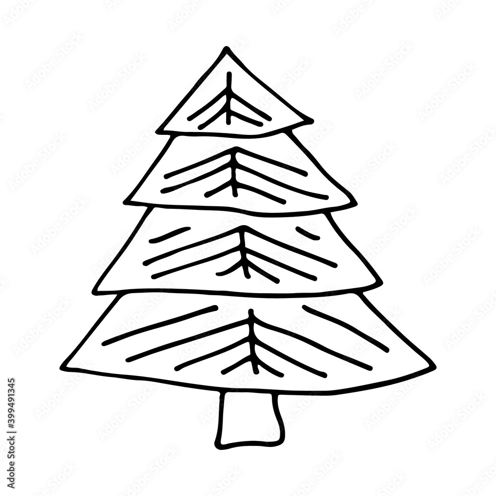 Christmas tree hand-drawing doodle outline. Decorative element for New Year, Christmas design. Vector illustration. Christmas tree hand-drawing doodle outline. Decorative element for New Year, Christmas design. Vector illustration.