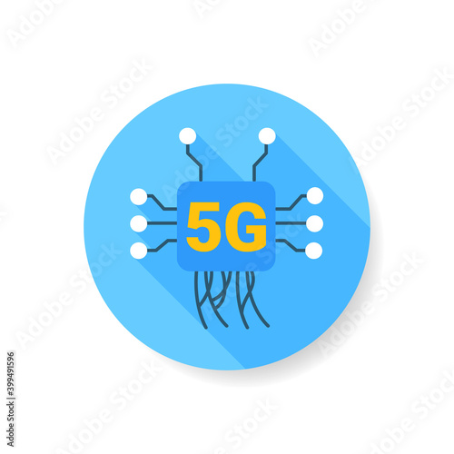 5g network flat icon. Broadband technology of fifth generation web connection sign. Global digital telecommunication element. Online data and networking concept.Color vector illustration with shadow 