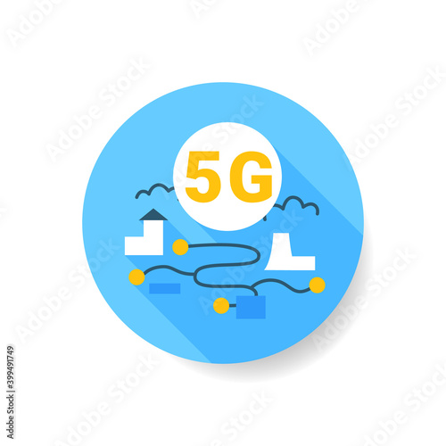 5g road map flat icon. Modern wireless navigation system sign. 5th generation internet gps technology concept. Wireless telecommunication and web networking. Color vector illustration with shadow 